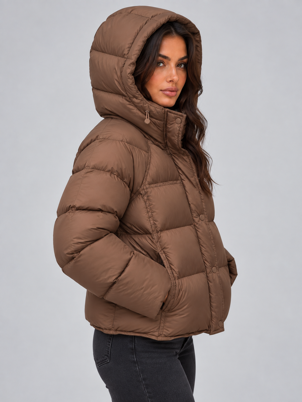 Women's Hooded Puffer Jacket – High Neck Relaxed Fit Padded Coat