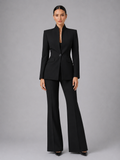 Women's Two-Piece Pant Suit – Tailored Blazer & Wide Leg Trousers