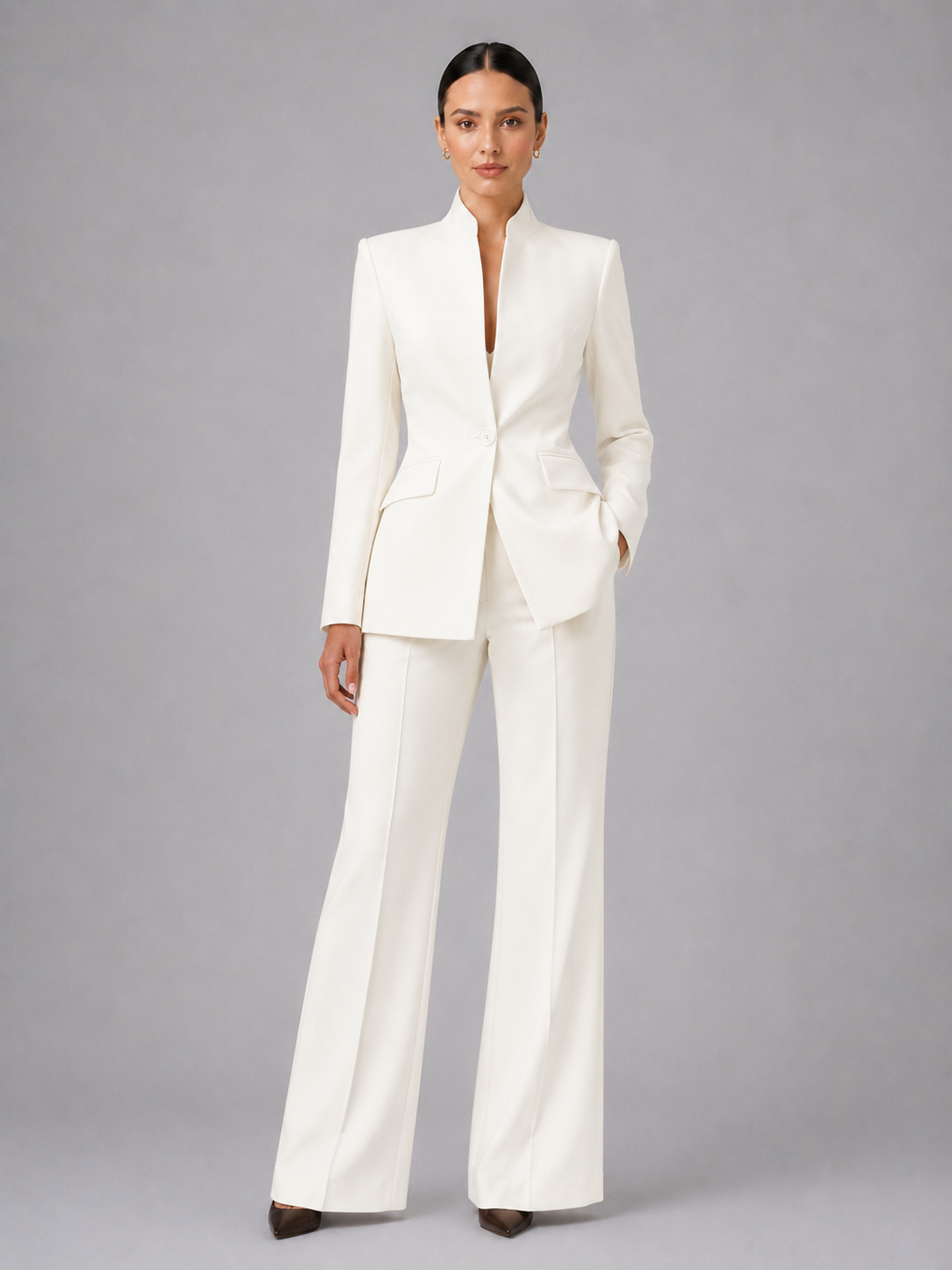 Women's Two-Piece Pant Suit – Tailored Blazer & Wide Leg Trousers