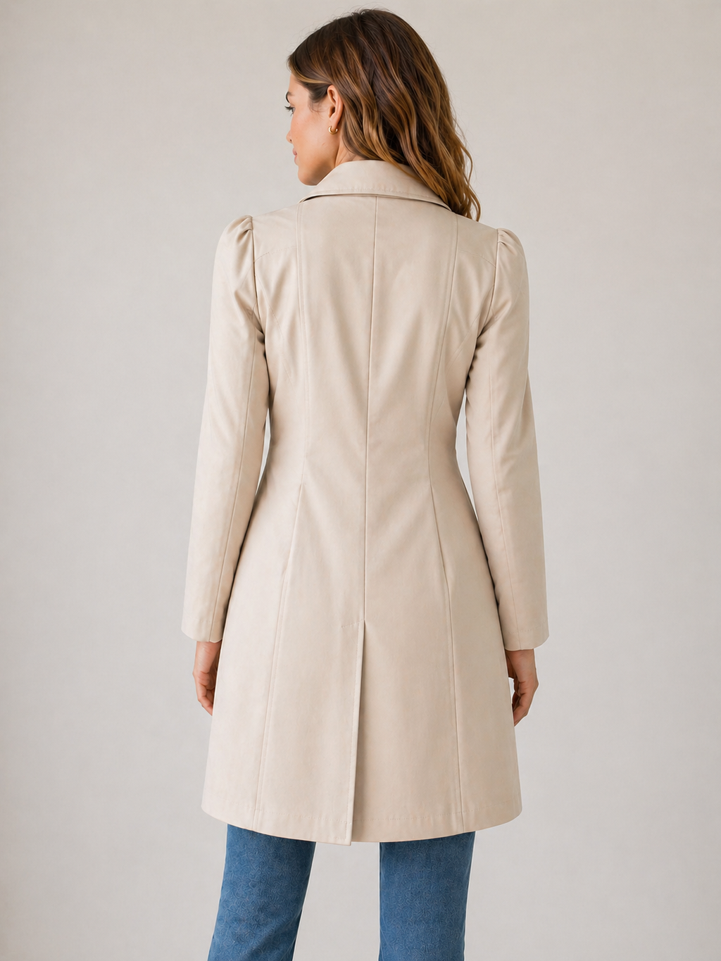 Women's Short Trench Coat – Button Front Tailored Jacket with Shaped Waist