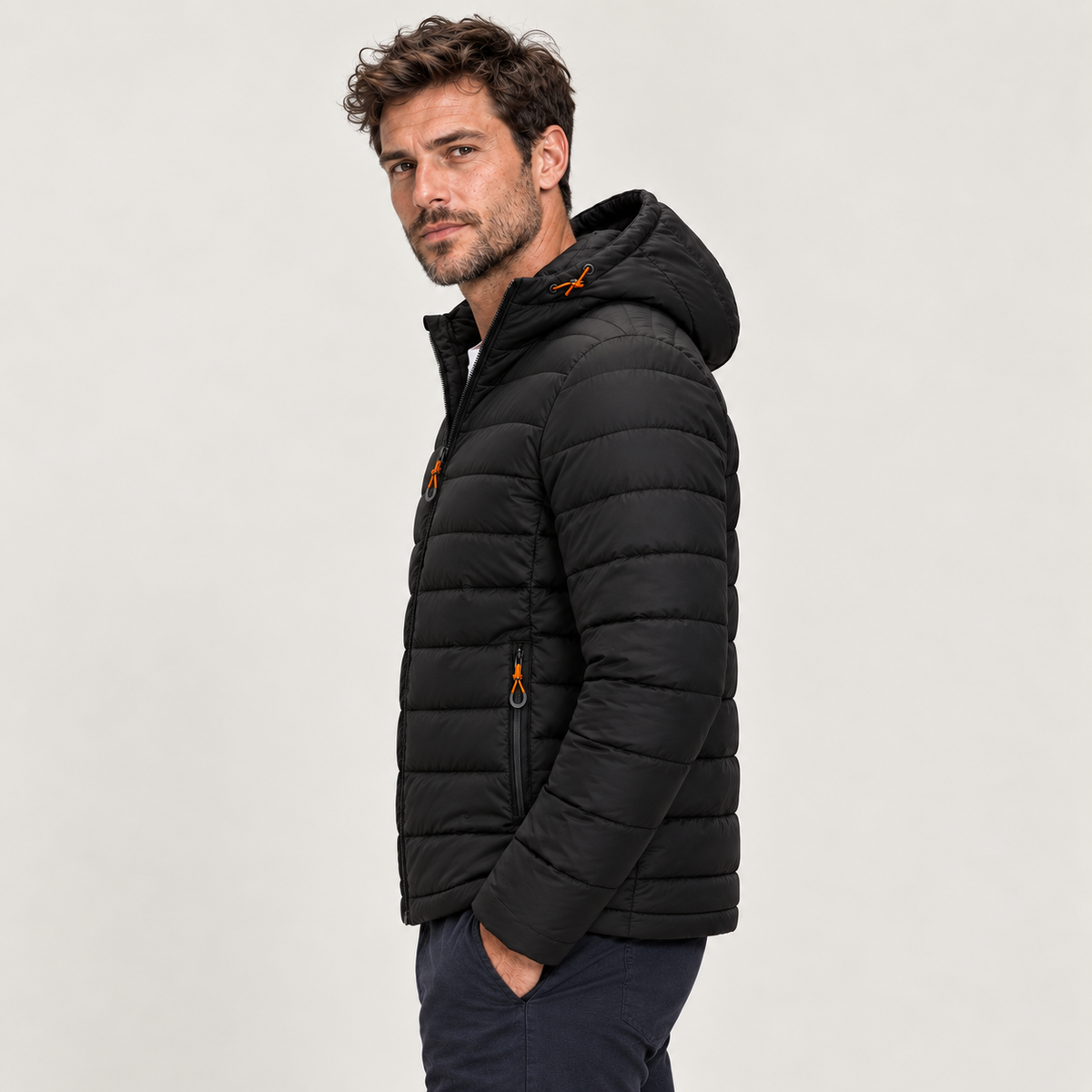 Men's Hooded Quilted Puffer Jacket – Full Zip Warm Winter Coat