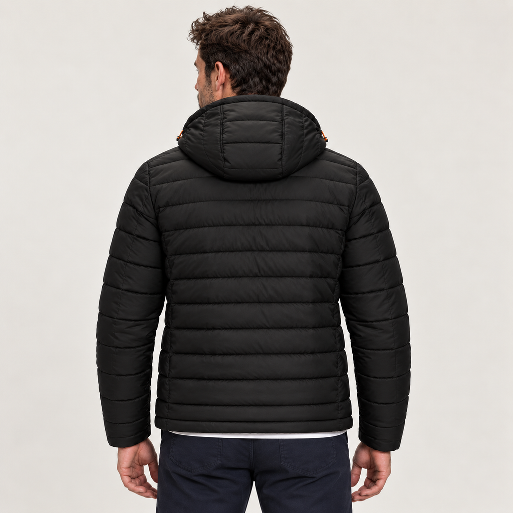Men's Hooded Quilted Puffer Jacket – Full Zip Warm Winter Coat