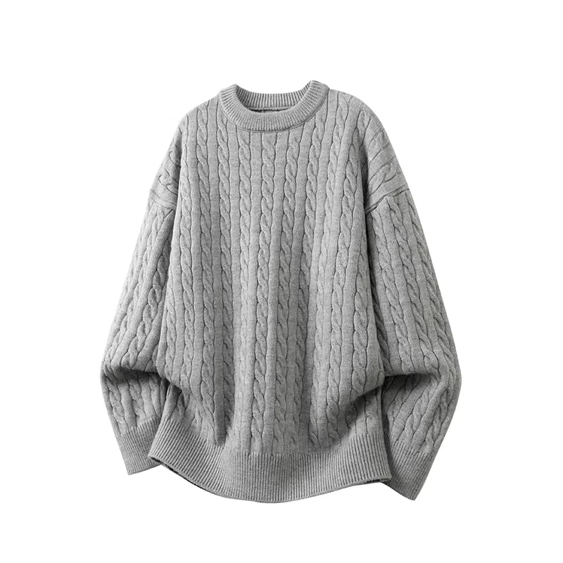 Men's Cable Knit Crew Neck Sweater – Loose Fit Long Sleeve Pullover