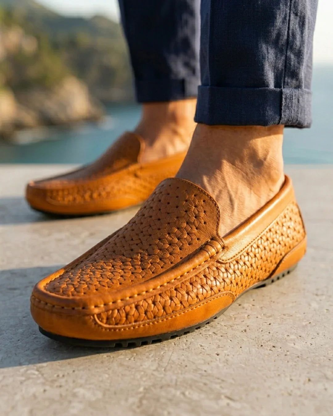 Men's Woven Slip-On Loafers – Handwoven Summer Driving Shoes