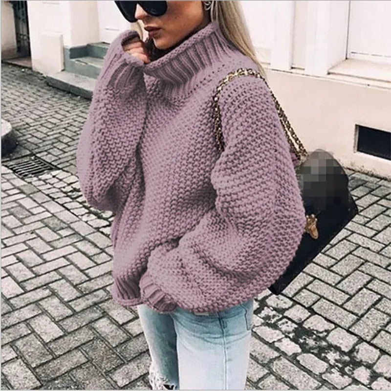 Women's Chunky Knit Turtleneck Sweater – Oversized Warm Pullover