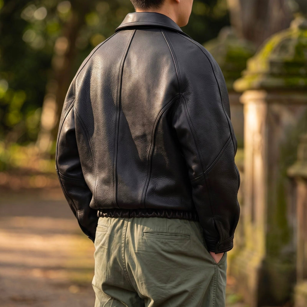 Men's Leather-Look Zip Jacket – Structured Collar Spring & Autumn Layer