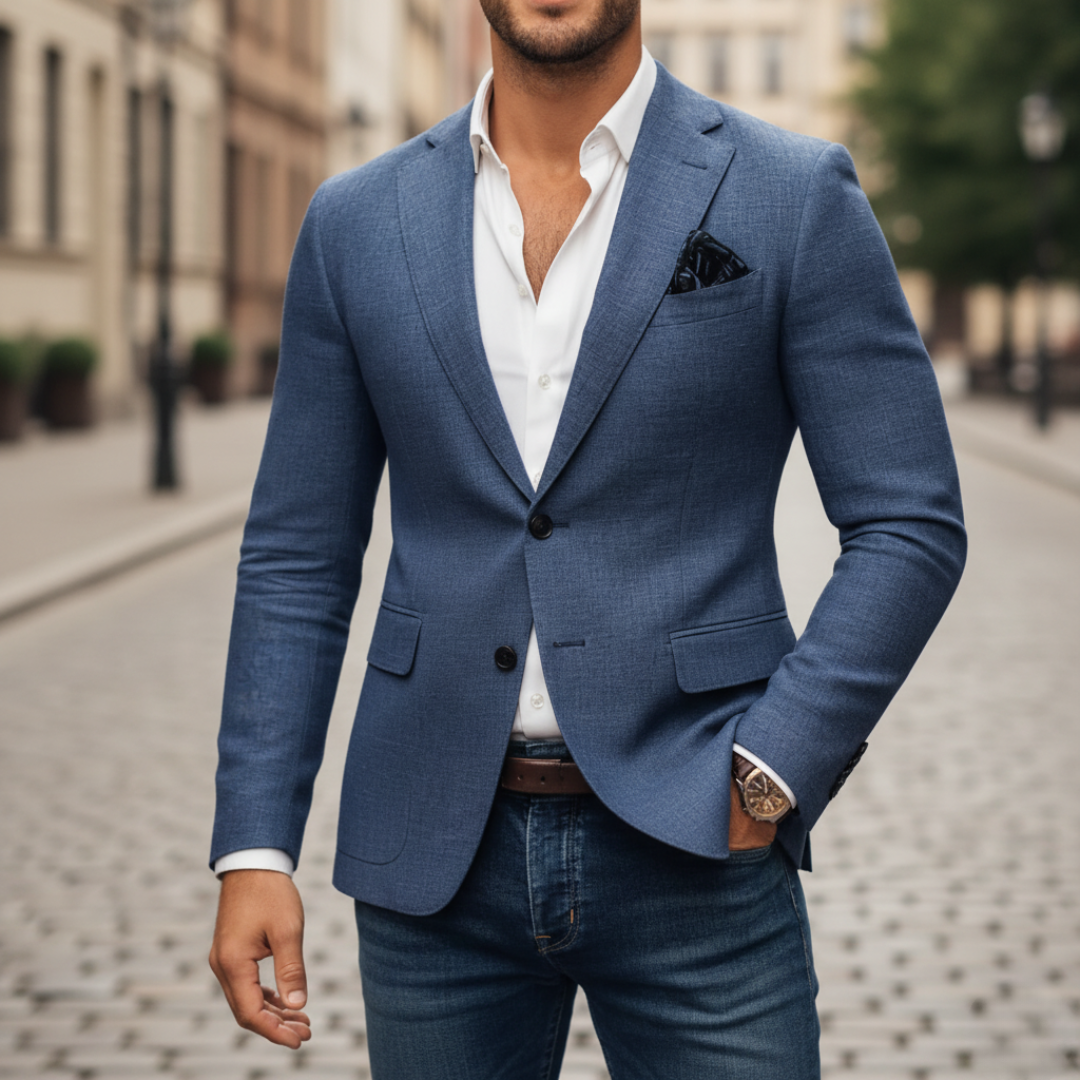 Men's Slim Fit Single Button Blazer – Structured Woven Sport Coat
