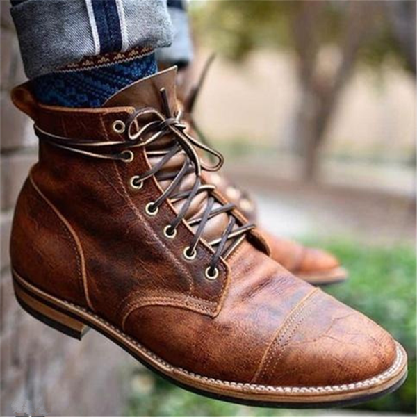Men's Brown Leather Boots with Cushioned Insole – Classic Casual Boots for Everyday Wear