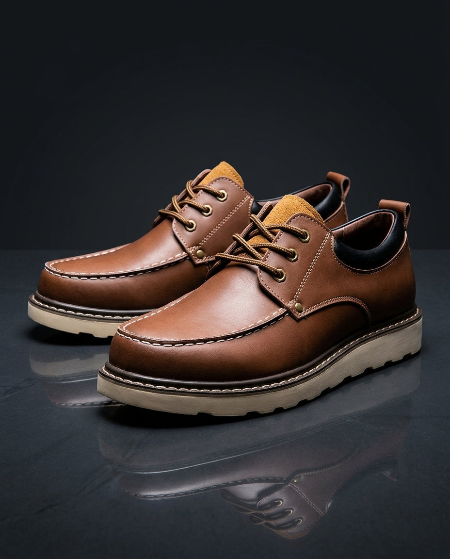 Men's Cushioned Moc Toe Shoes – Rugged Lace-Up Casual Shoes