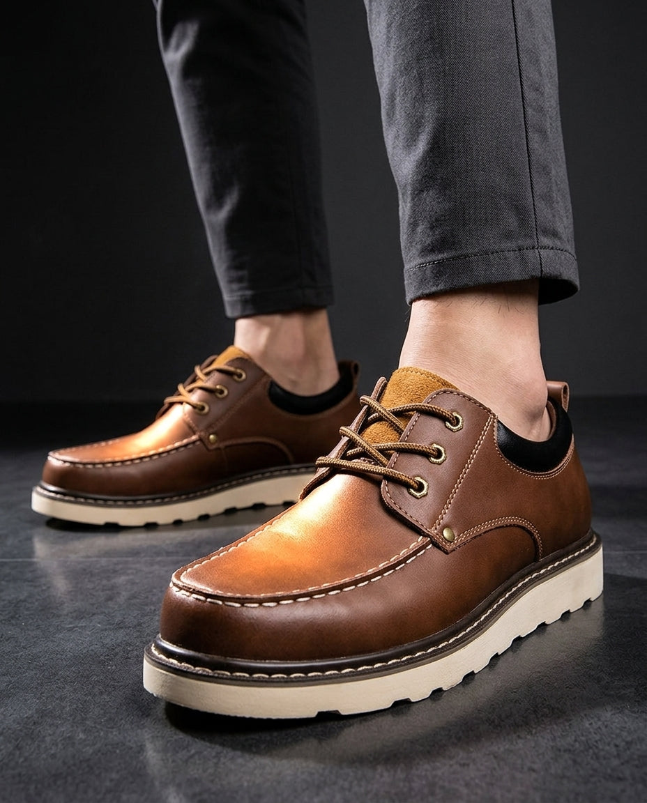 Men's Cushioned Moc Toe Shoes – Rugged Lace-Up Casual Shoes