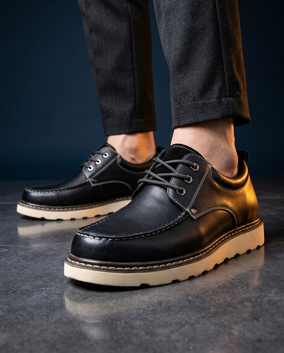Men's Cushioned Moc Toe Shoes – Rugged Lace-Up Casual Shoes