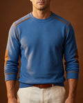 Men's Waffle Knit Sweater with Elbow Patches – Textured Crew Neck Pullover