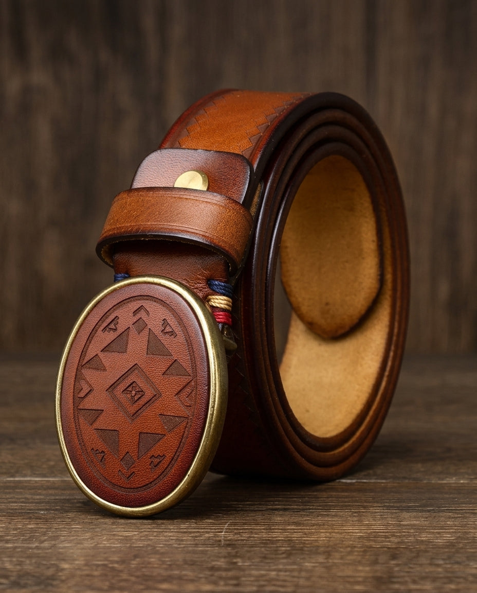 Men's Engraved Belt – Classic Metal Buckle Everyday Belt