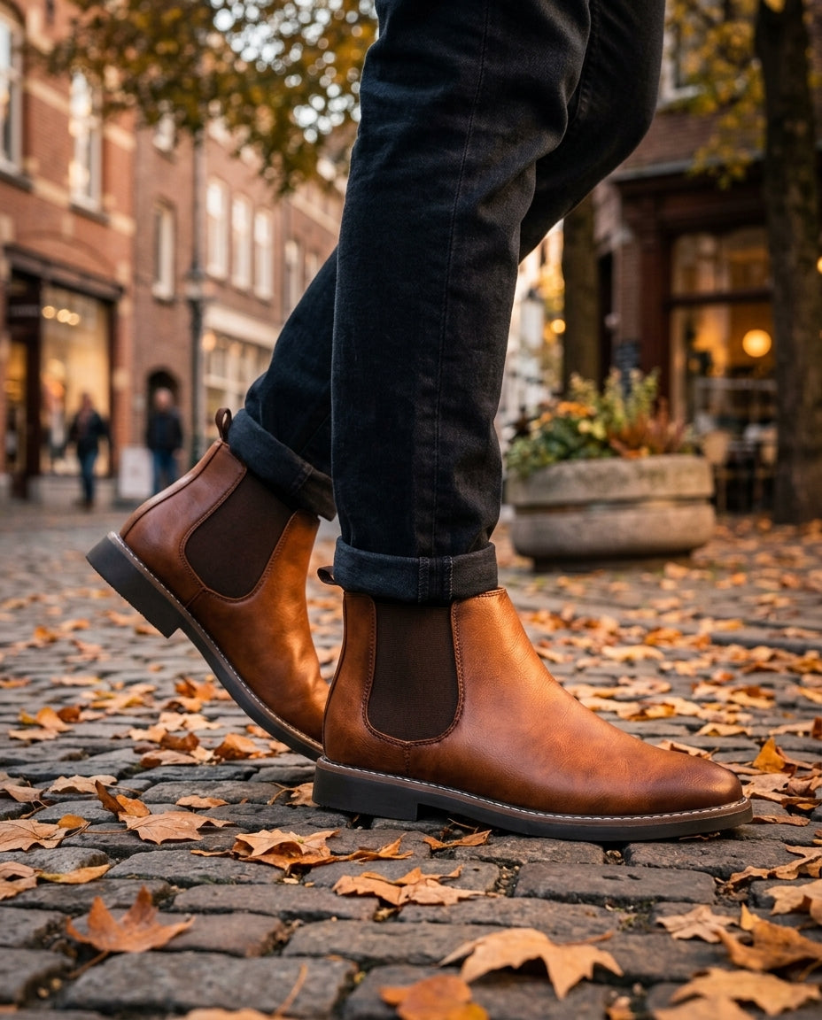 Men's Faux Leather Chelsea Boots – Elastic Side Pull-On Ankle Boots