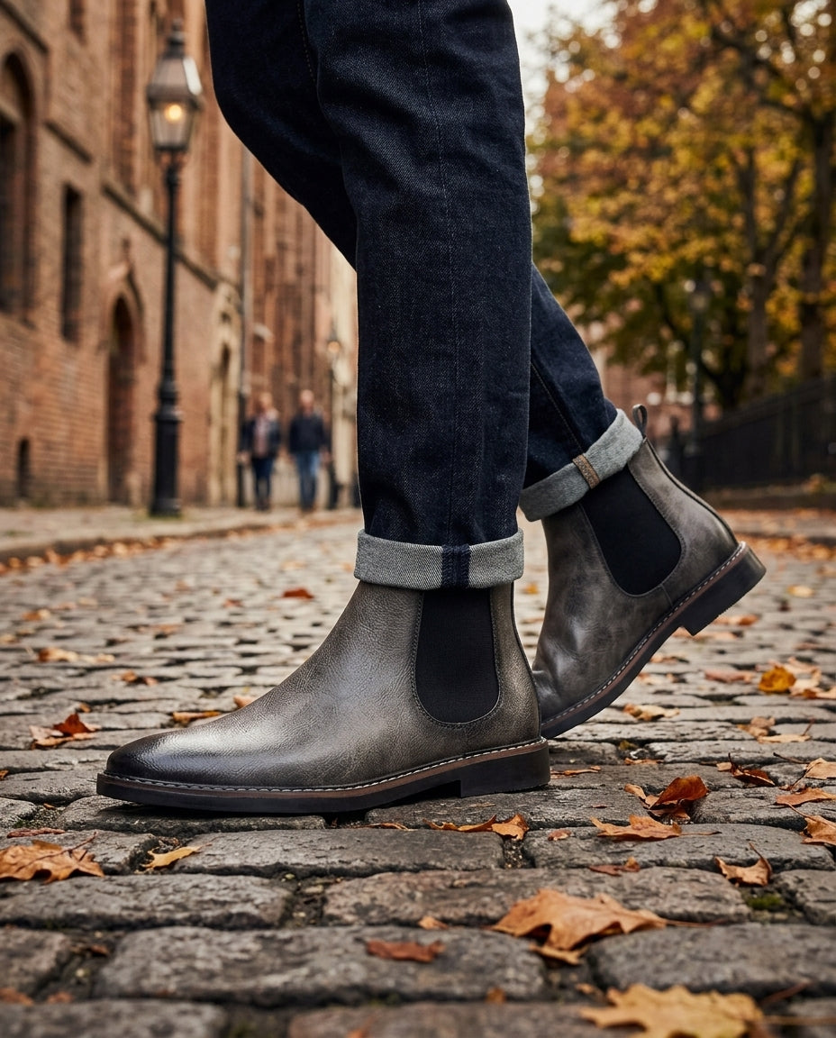 Men's Faux Leather Chelsea Boots – Elastic Side Pull-On Ankle Boots