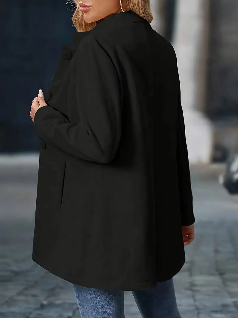 Women's Stand Collar Longline Blazer – Tailored Button-Front Office Jacket