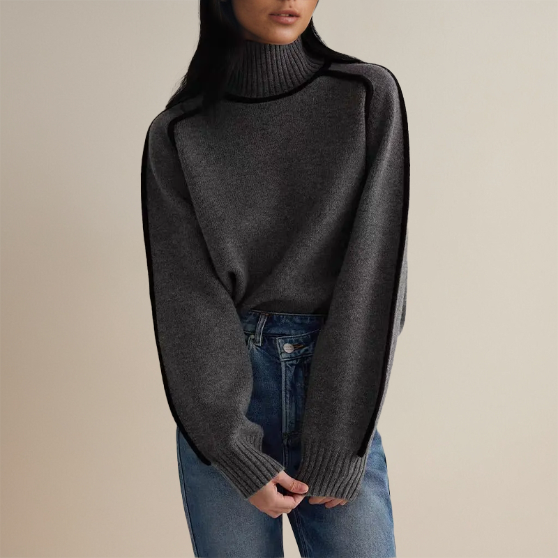 Women's Oversized Turtleneck Sweater – Soft Stretch Knit Pullover