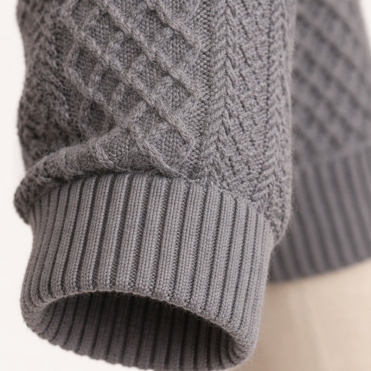 Men's Cable Knit High Collar Sweater – Retro Pullover with Elbow Patches