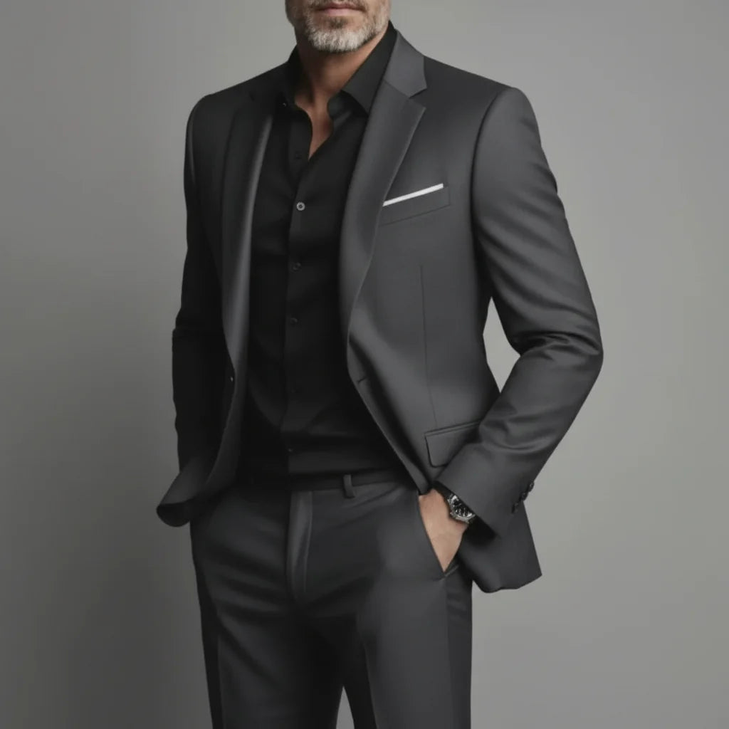 Men's Slim Fit Business Casual Suit – Two-Piece Cotton Blend Set