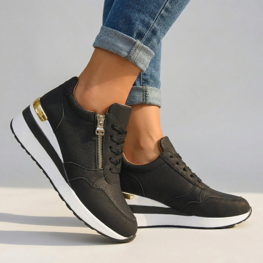 Women's Wedge Sneakers – Breathable Perforated Cushioned Walking Shoes