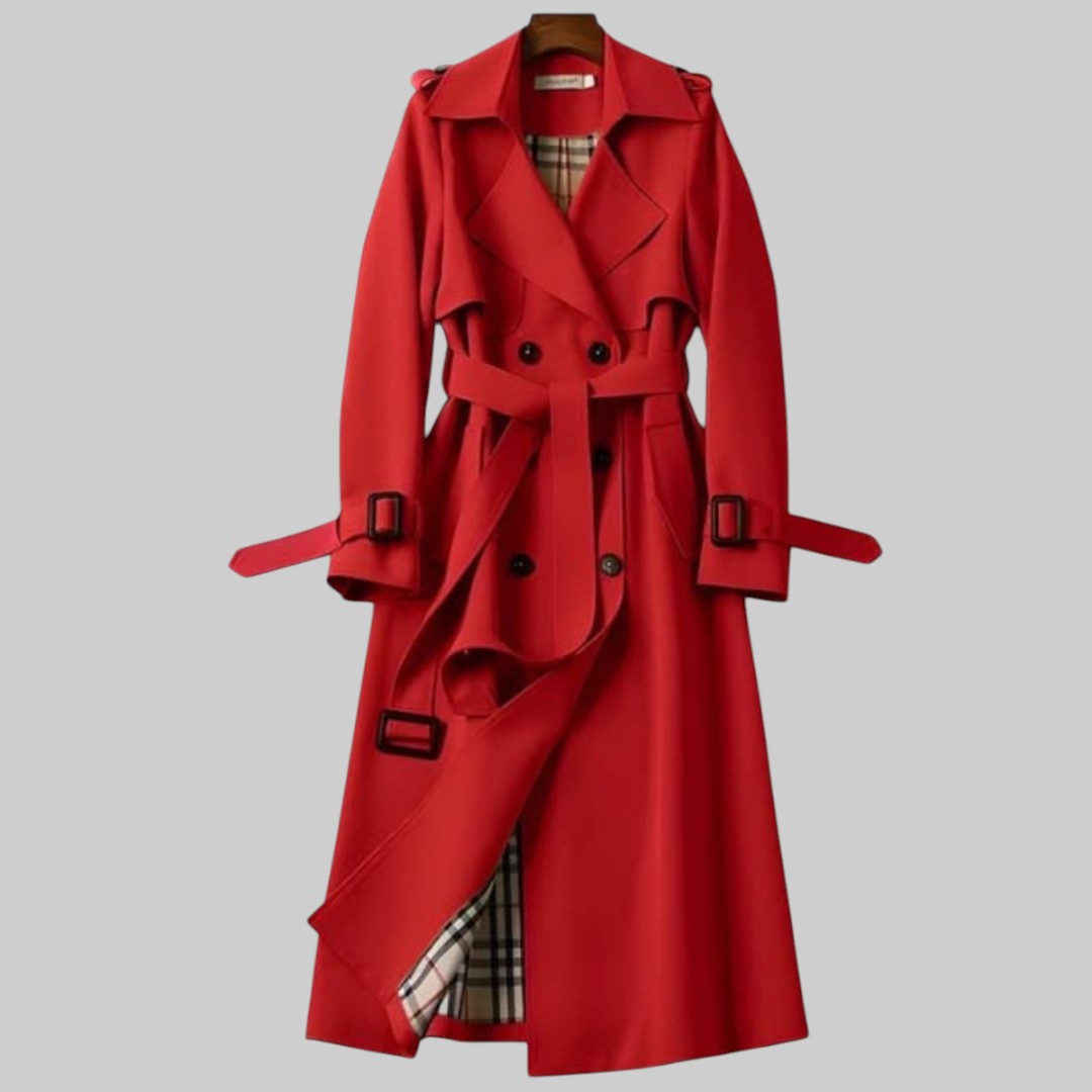 Women's Double-Breasted Trench Coat with Belt – Classic Midi Length Coat