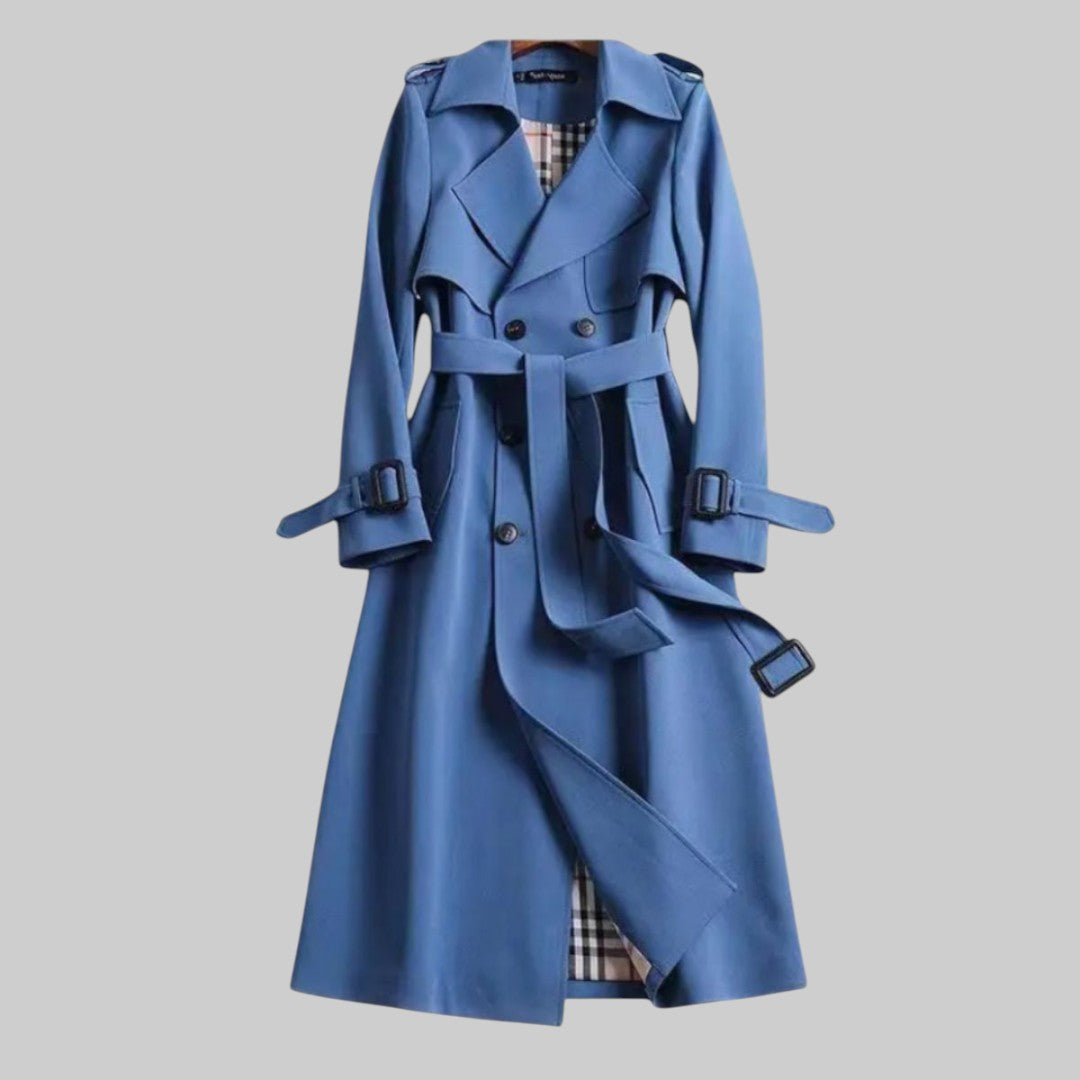 Women's Double-Breasted Trench Coat with Belt – Classic Midi Length Coat