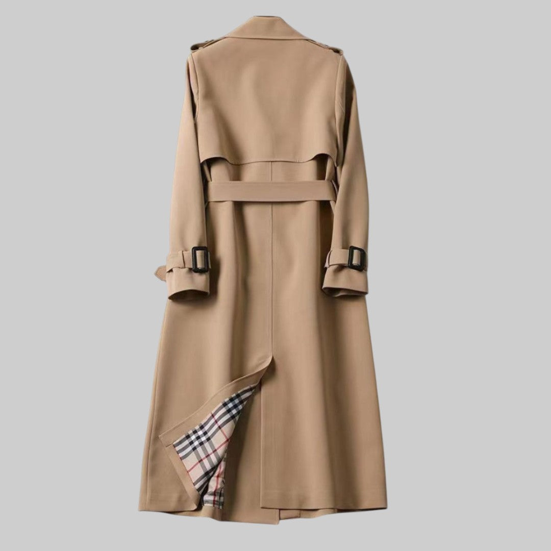 Women's Double-Breasted Trench Coat with Belt – Classic Midi Length Coat