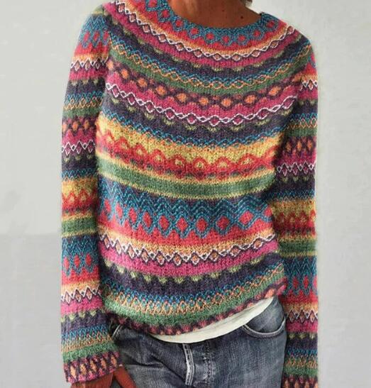 Women's Striped Crew Neck Sweater – Relaxed Long Sleeve Knit Pullover