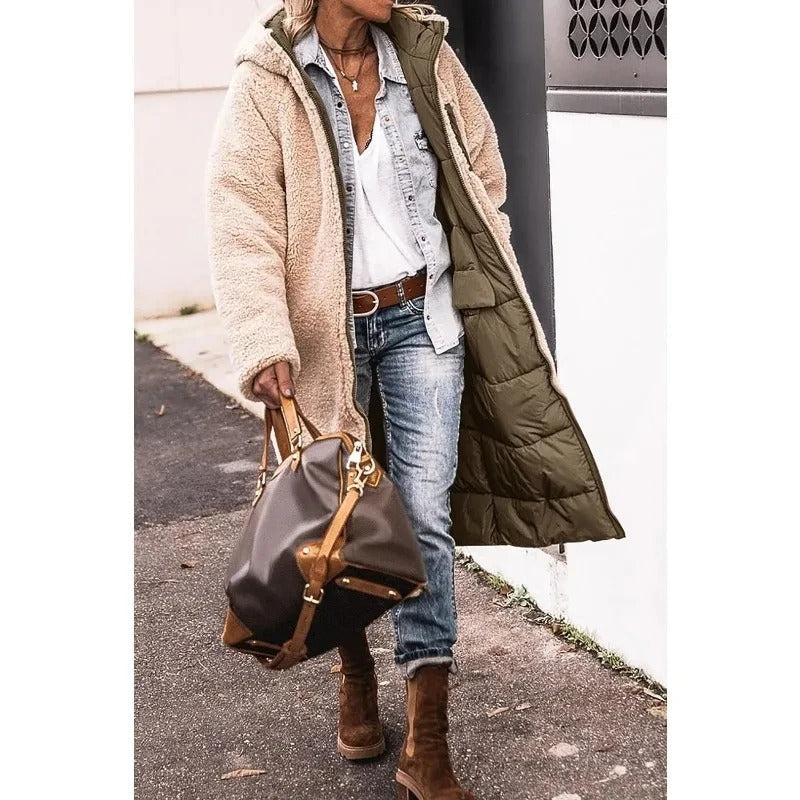 Women's Longline Quilted Puffer Coat – Sherpa Lined Winter Jacket
