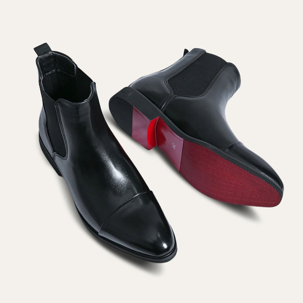 Men's Faux Leather Chelsea Boots – Slip-On Ankle Boots with Red Sole