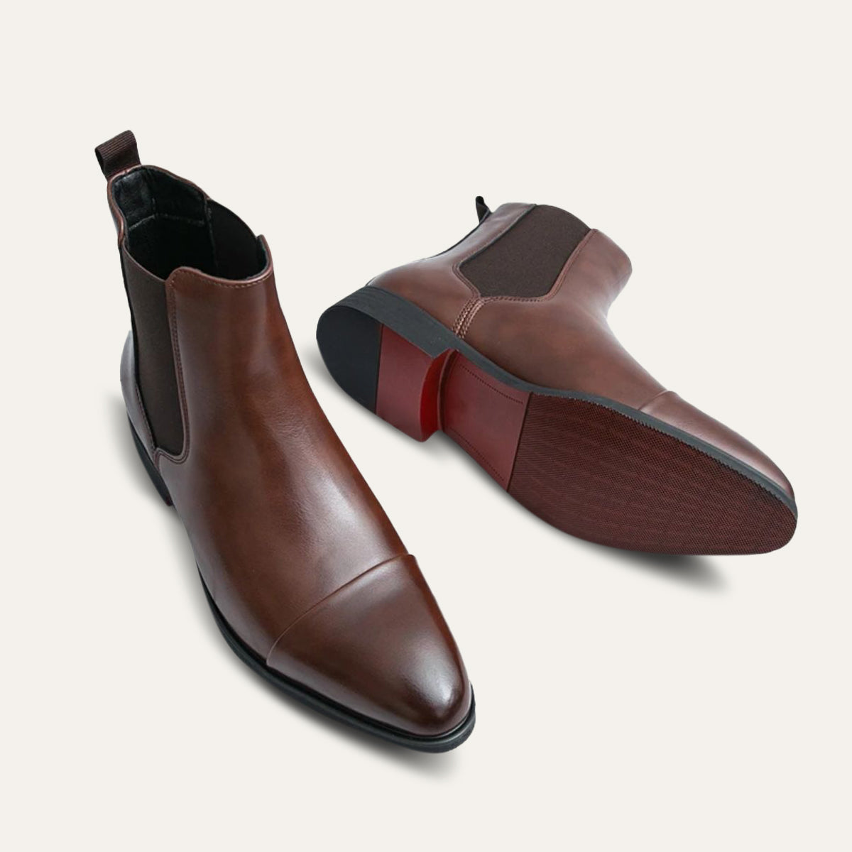 Men's Faux Leather Chelsea Boots – Slip-On Ankle Boots with Red Sole