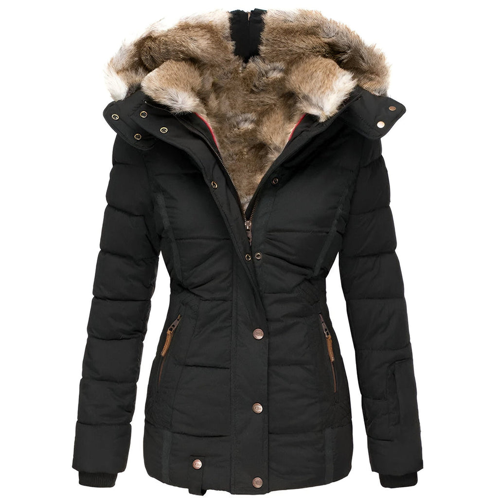 Women's Puffer Jacket with Faux Fur Hood – Insulated Winter Coat