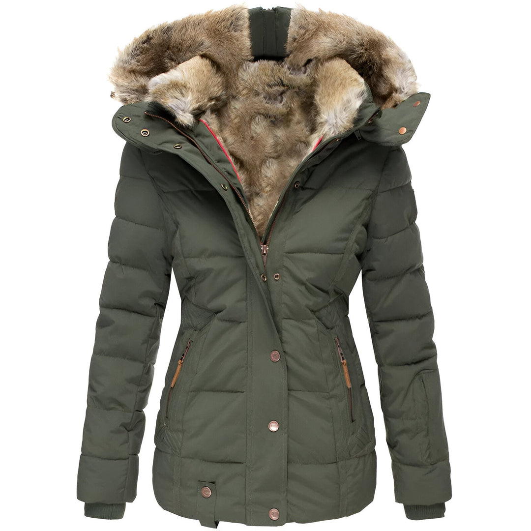 Women's Puffer Jacket with Faux Fur Hood – Insulated Winter Coat