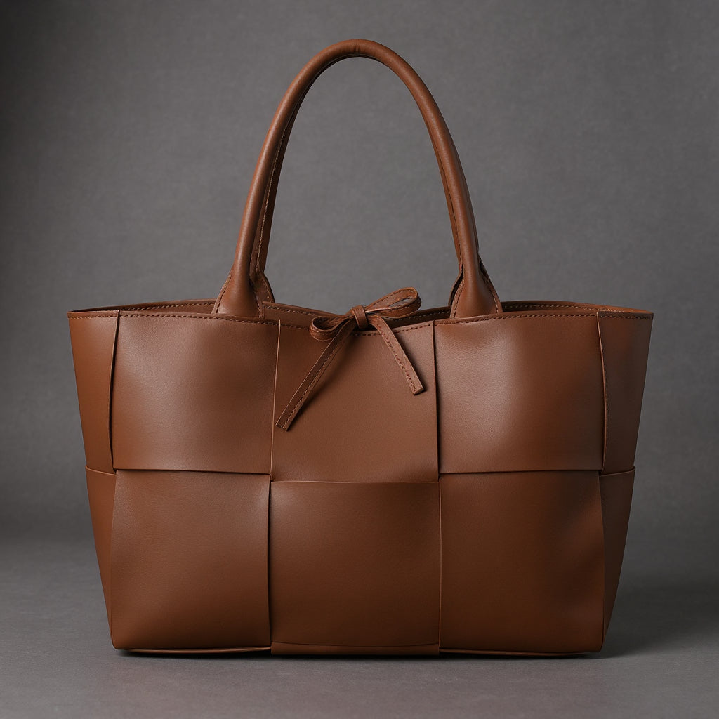 Women's Woven Bow Tote – Faux Leather Rolled Handle Shoulder Bag