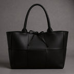 Women's Woven Bow Tote – Faux Leather Rolled Handle Shoulder Bag