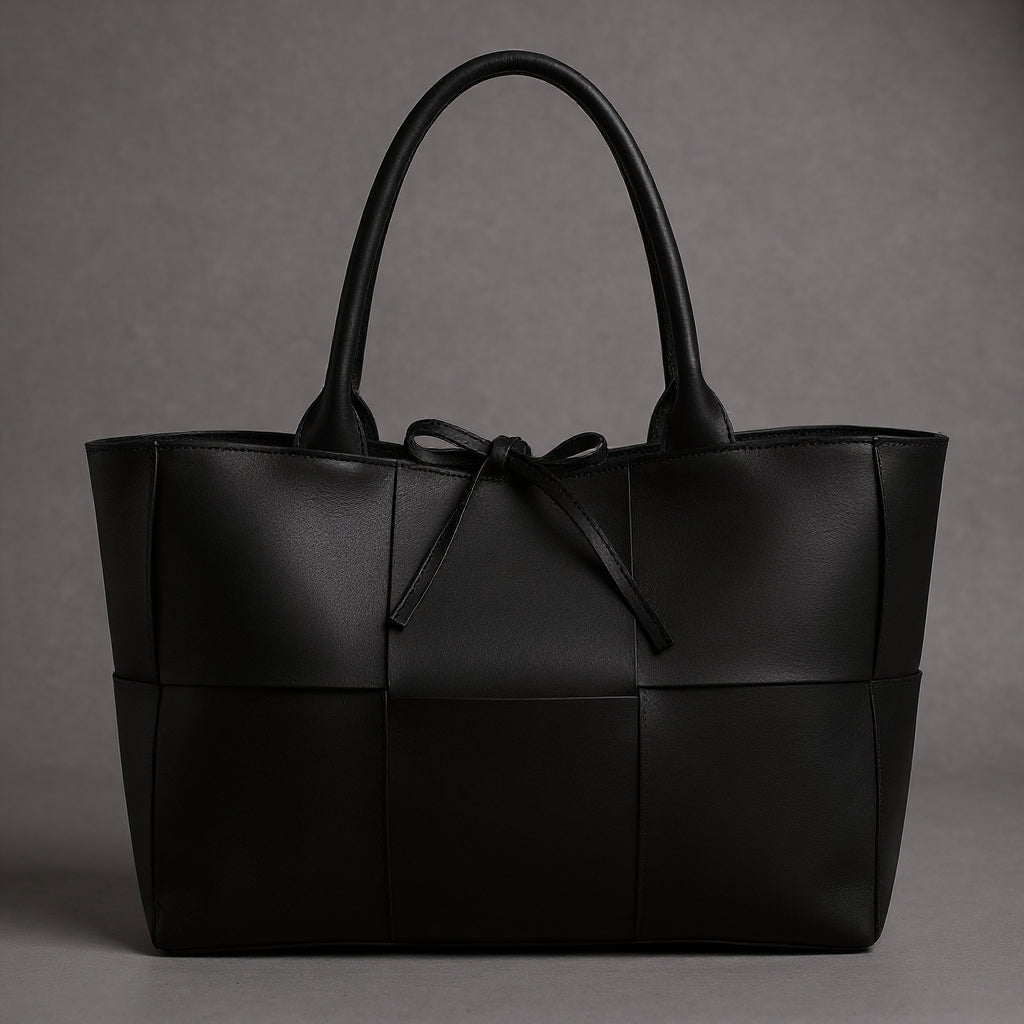 Women's Woven Bow Tote – Faux Leather Rolled Handle Shoulder Bag