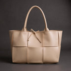 Women's Woven Bow Tote – Faux Leather Rolled Handle Shoulder Bag