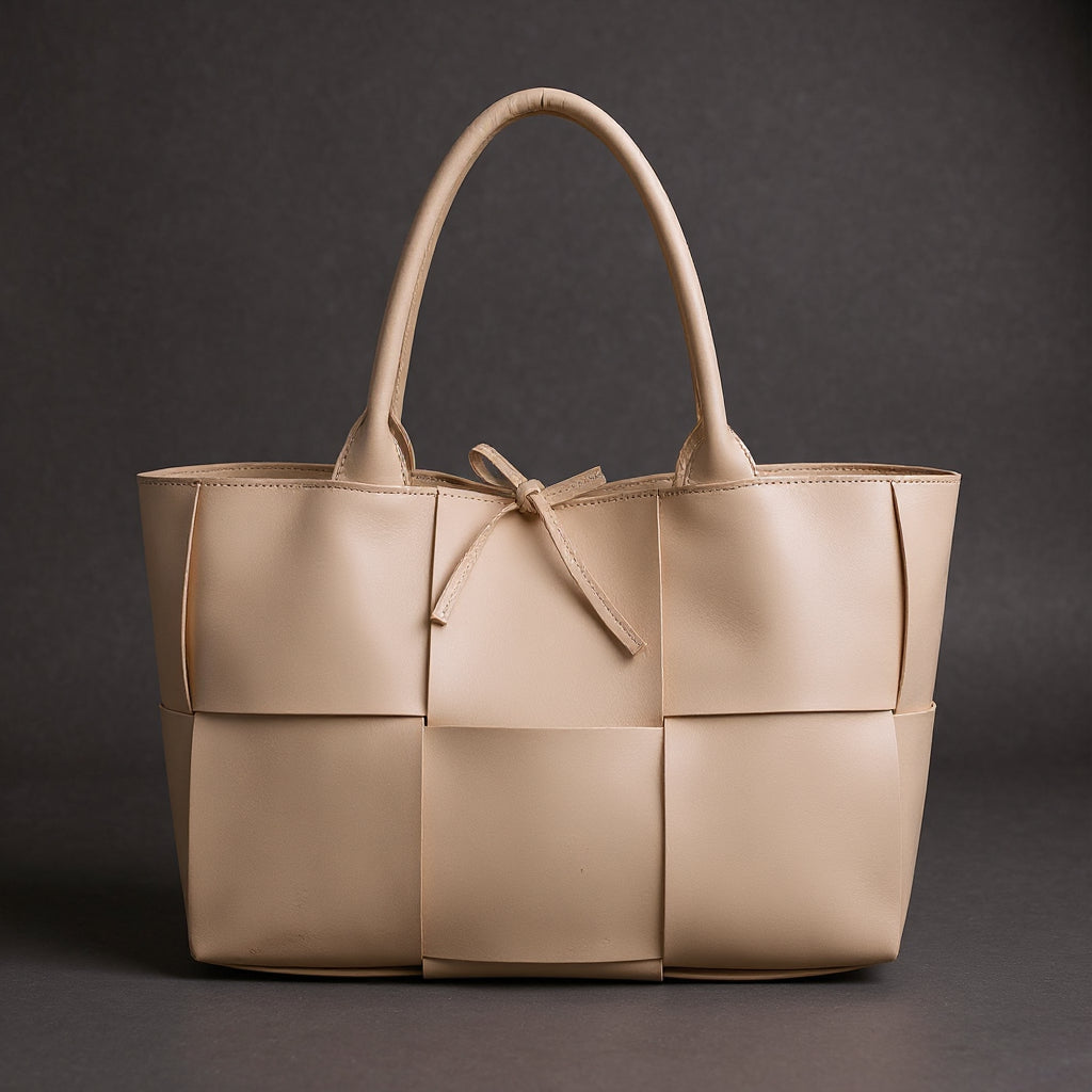 Women's Woven Bow Tote – Faux Leather Rolled Handle Shoulder Bag