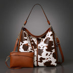 Women's Animal Print Tote with Wristlet – Two-Piece Faux Leather Bag Set