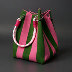 Women's Canvas Mini Bucket Bag – Rope Handle Colorblock Handbag