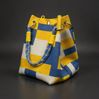 Women's Canvas Mini Bucket Bag – Rope Handle Colorblock Handbag