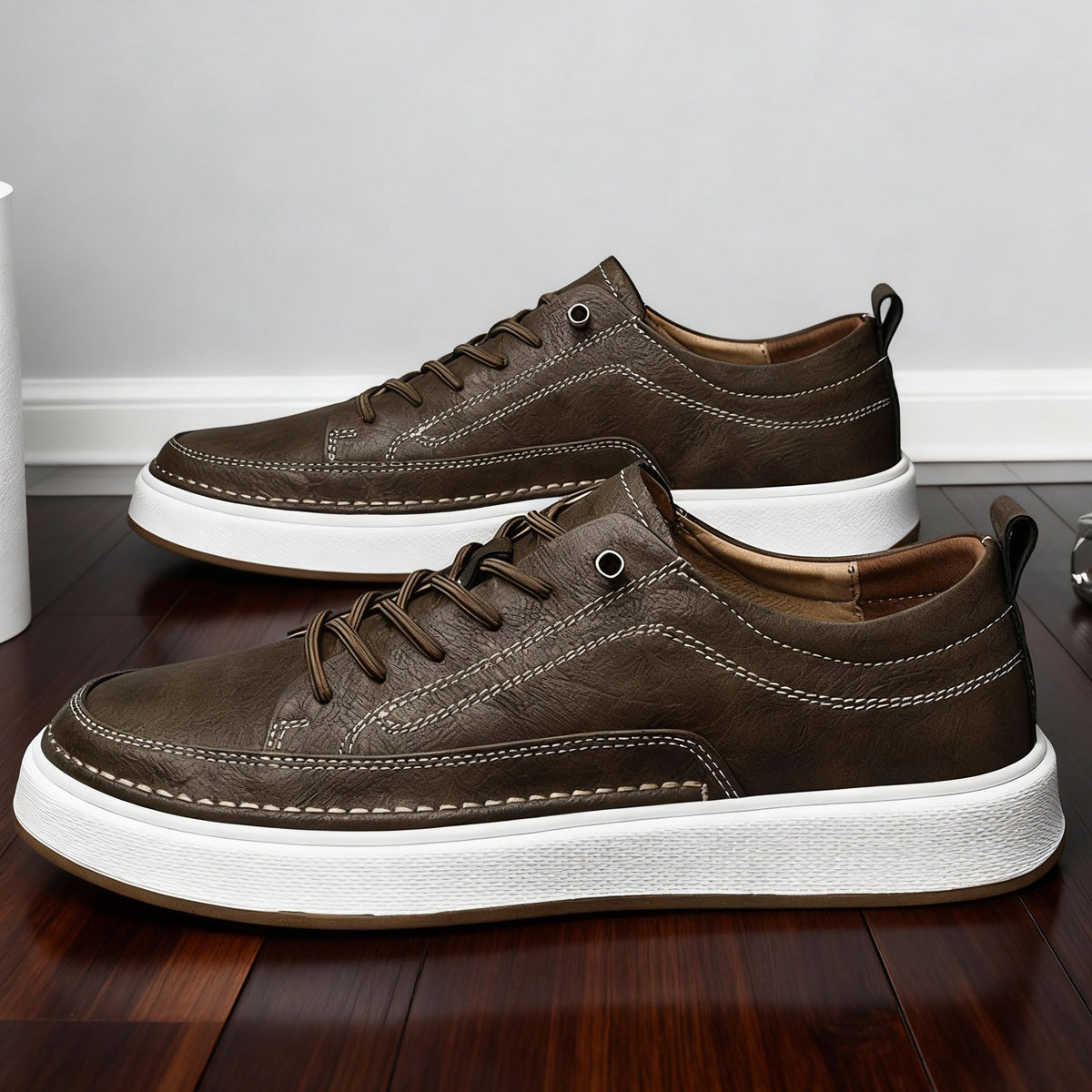 Men's Hand-Stitched Casual Sneakers – Padded Comfort Lace-Up Shoes