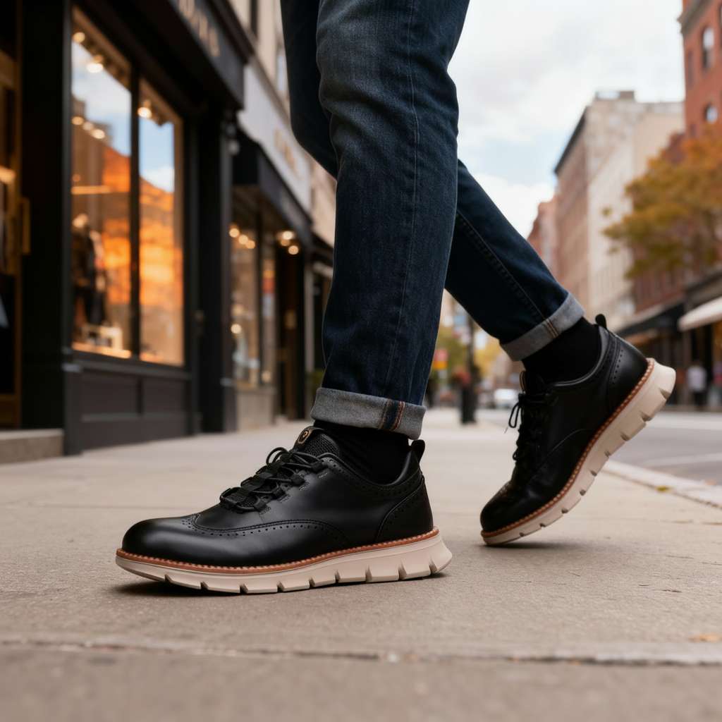 Men's Brogue Sneakers – Perforated Wingtip Casual Lace-Up Shoes
