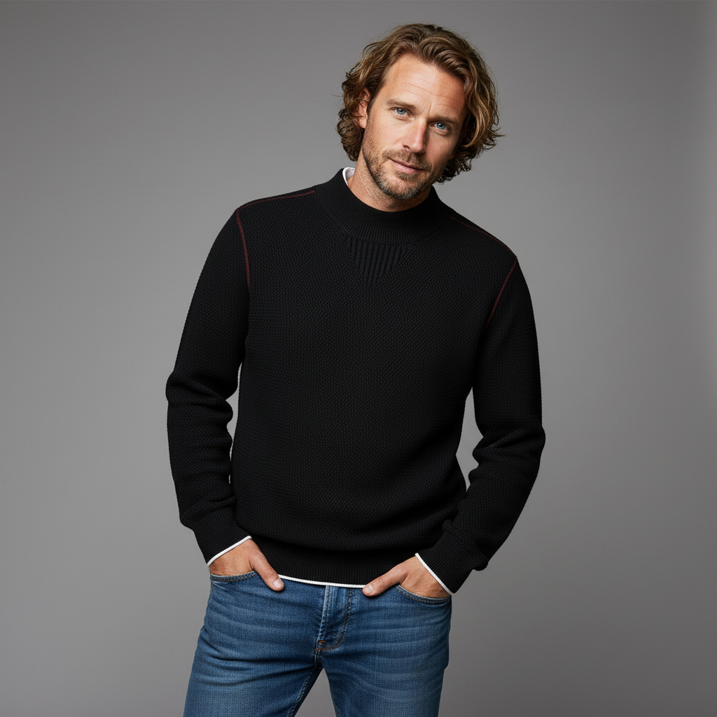 Men's Textured Mock Neck Knit Sweater – Mid-Weight Relaxed Pullover