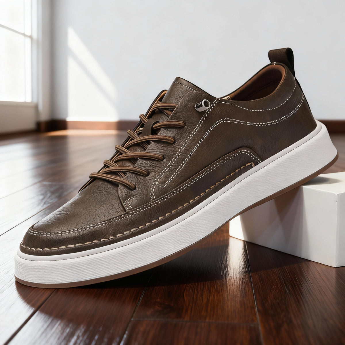 Men's Hand-Stitched Casual Sneakers – Padded Comfort Lace-Up Shoes