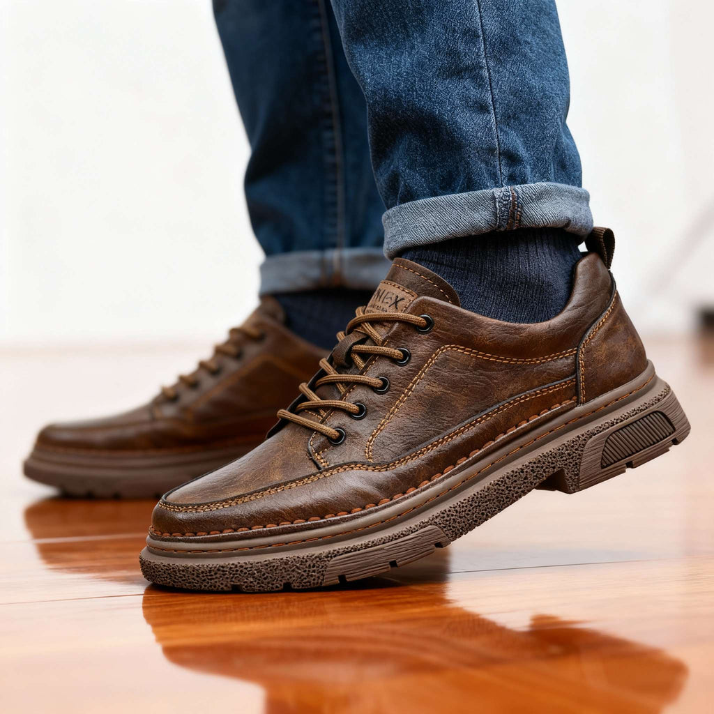 Men's Welted Leather-Look Sneakers – Shock-Absorbing Everyday Shoes