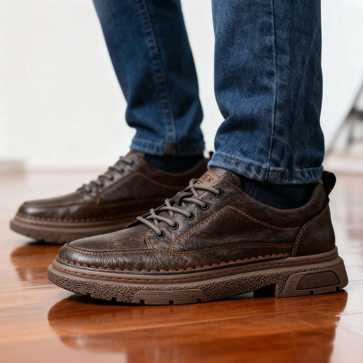 Men's Welted Leather-Look Sneakers – Shock-Absorbing Everyday Shoes
