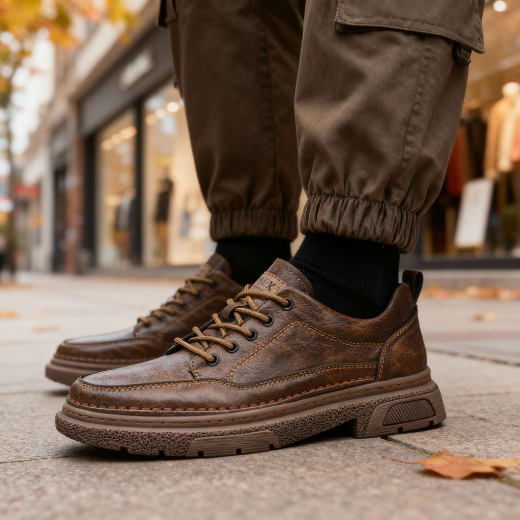 Men's Welted Leather-Look Sneakers – Shock-Absorbing Everyday Shoes