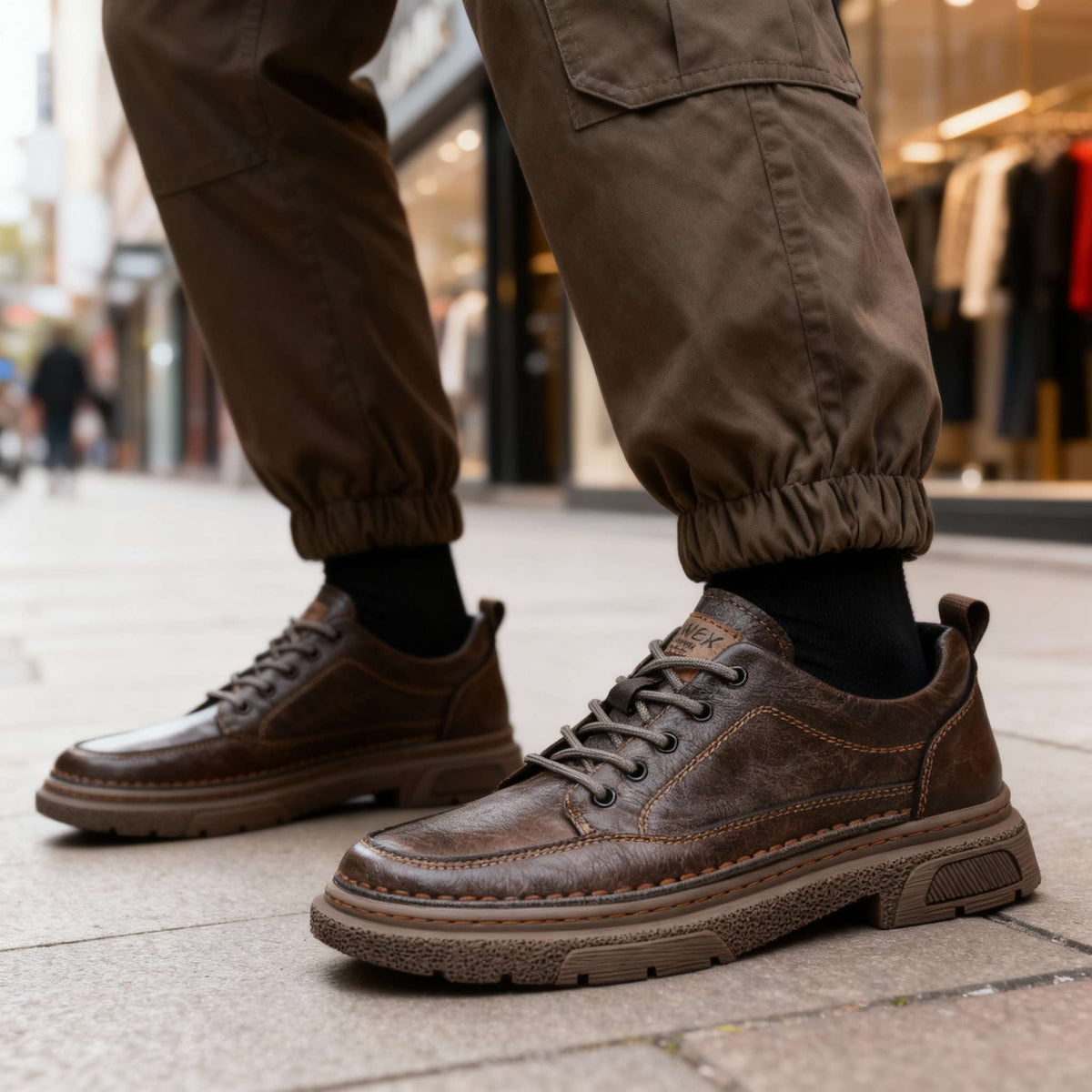 Men's Welted Leather-Look Sneakers – Shock-Absorbing Everyday Shoes