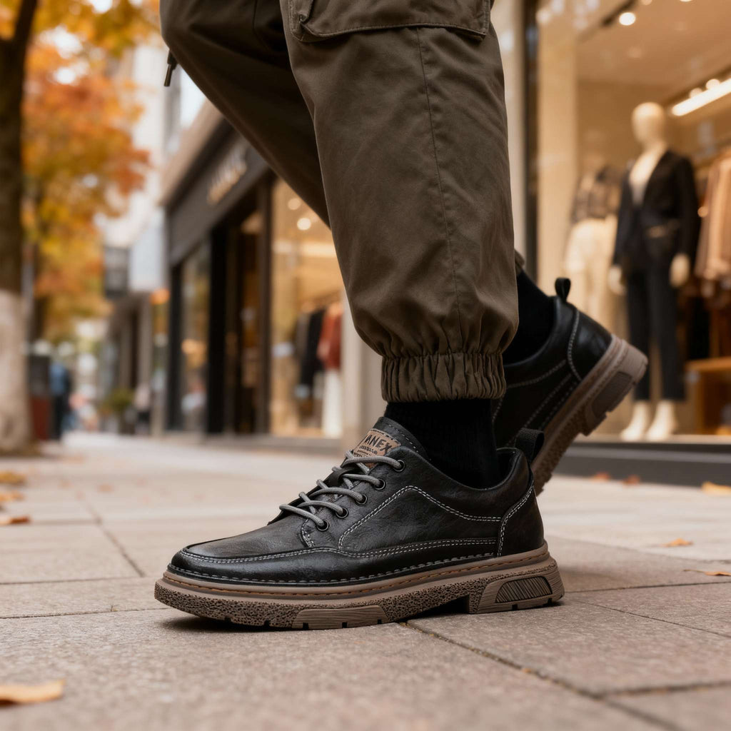 Men's Welted Leather-Look Sneakers – Shock-Absorbing Everyday Shoes